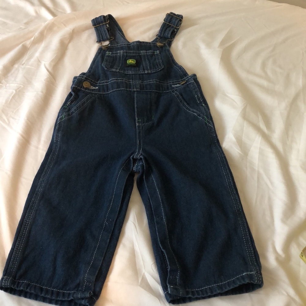 John Deere blue denim pant overalls size 18M. Gently used with no known flaws.
